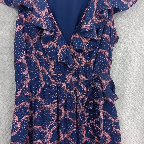 MAEVE Anthropologie Rosalia Mini Dress Women's 8 Navy Faux Wrap Ruffle Romantic - Picture 7 of 10
